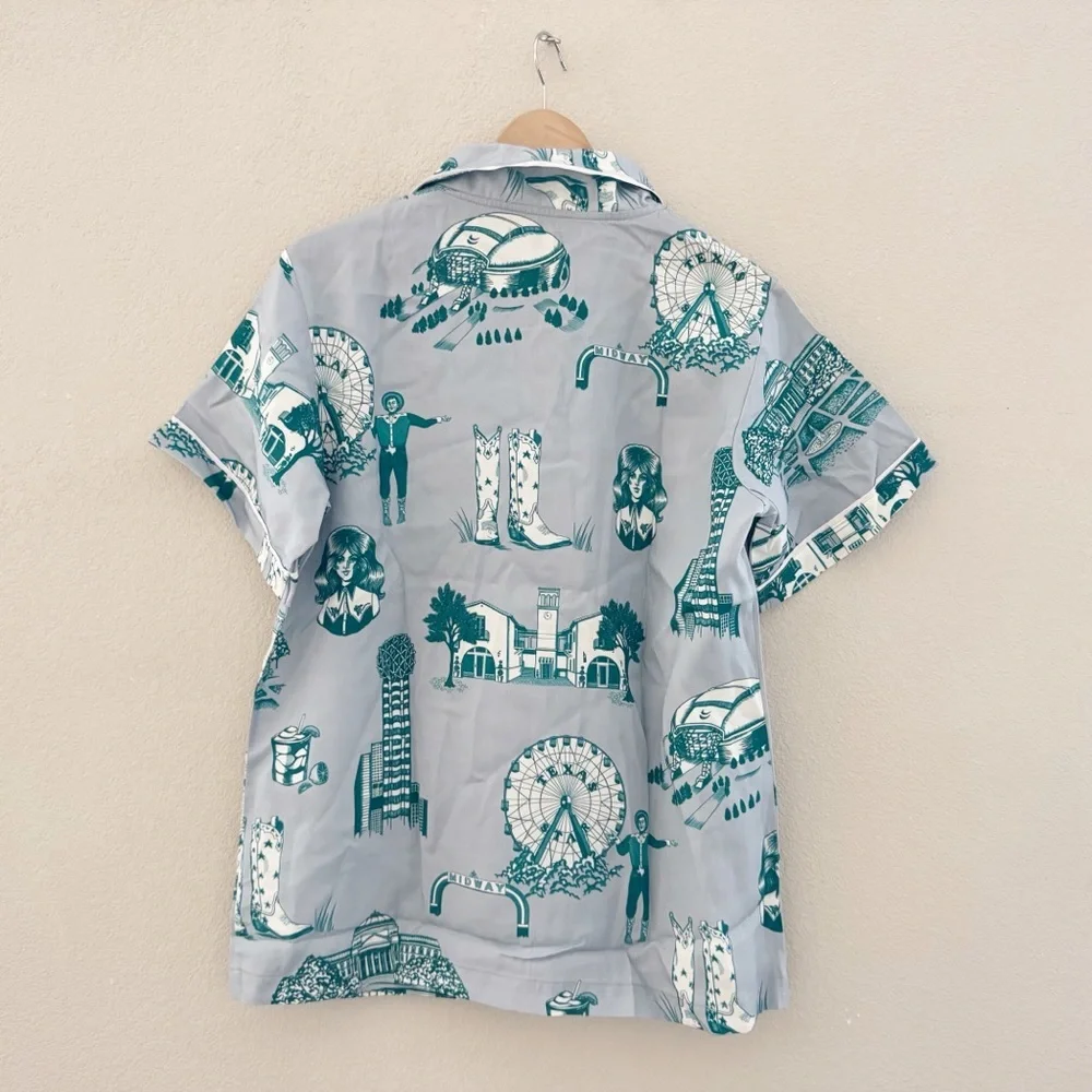 Katie Kime Dallas Toile Pajama Short Set Large Cotton Sleepwear Lounge Classic - Picture 7 of 14